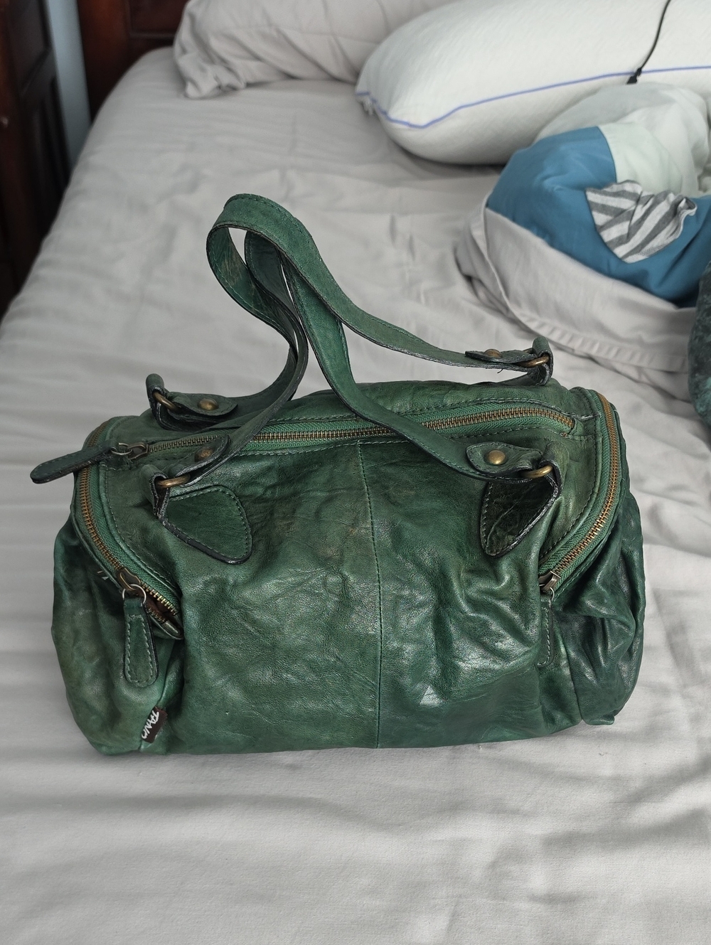 Dark Green Leather Shoulder Bag - Tano